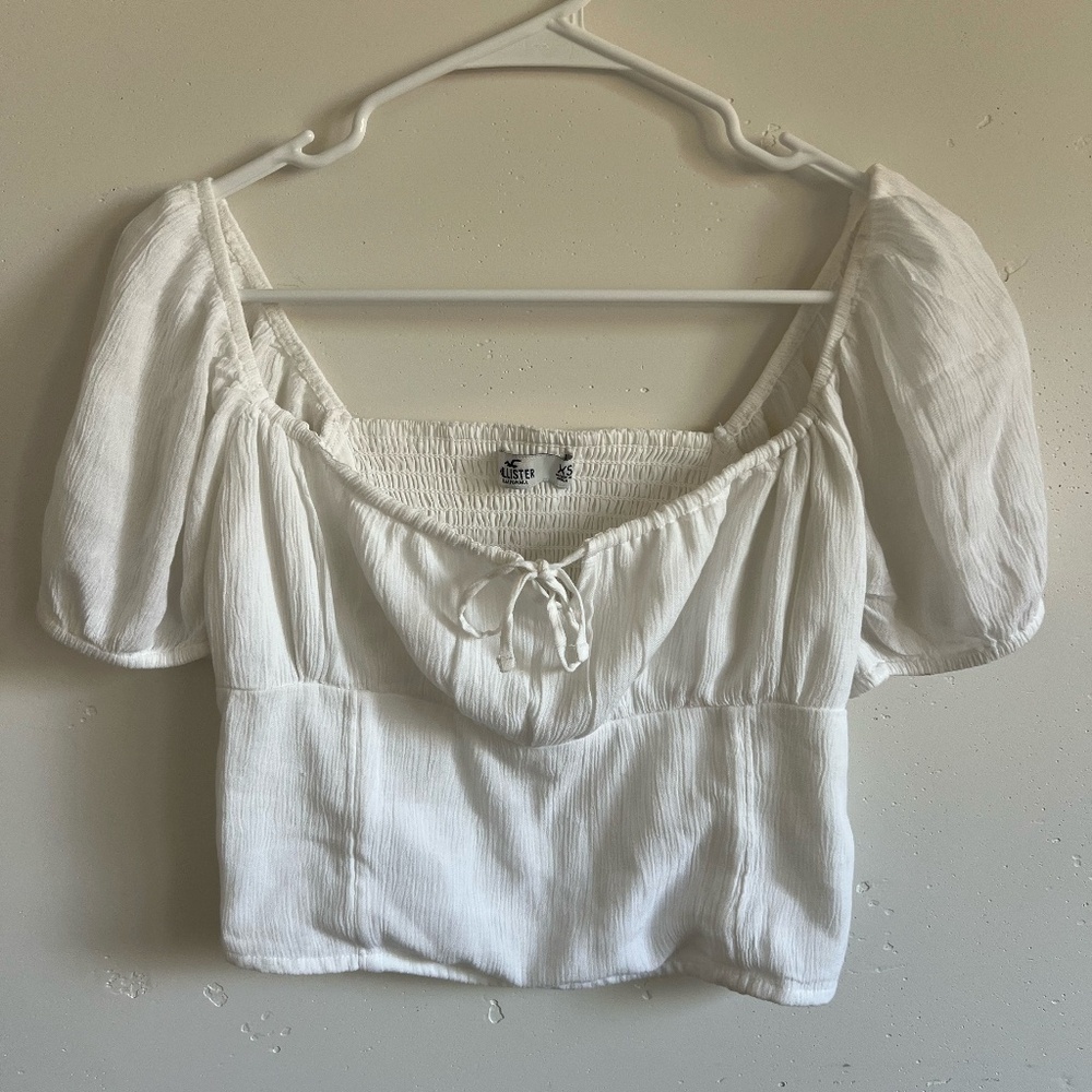 Hollister White Babydoll Puff Sleeve Crop Top XS